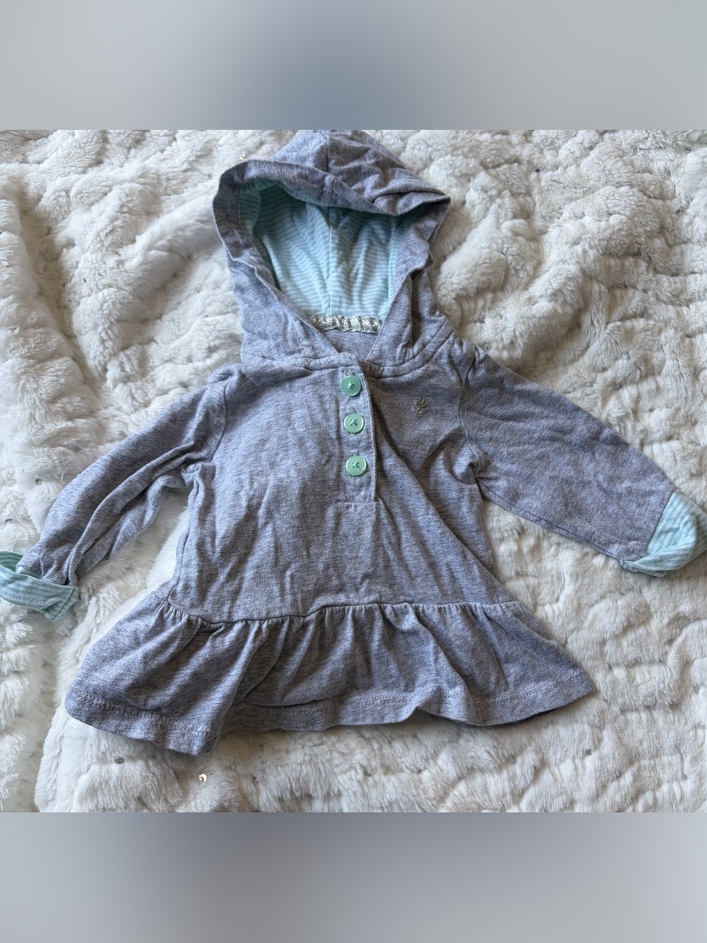 Carter’s Baby Girls 3M Gray Hooded Long Sleeve Peplum Top Mint